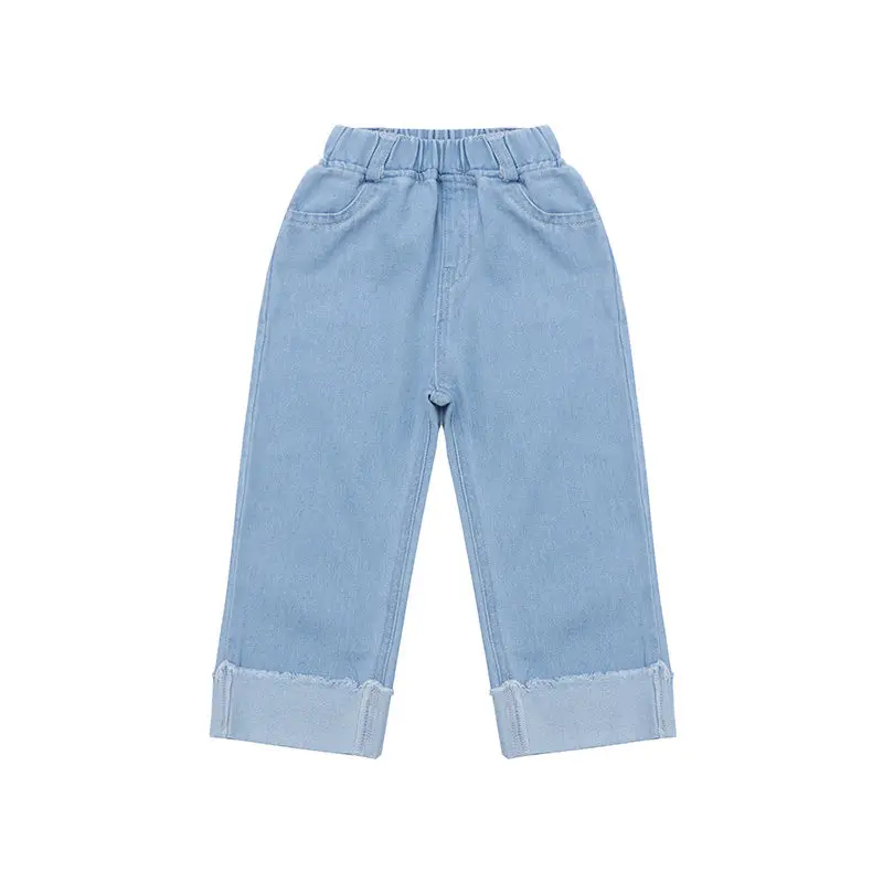 

Jeans Girls New Fashion Casual Straight Trousers Children's Loose Solid Pants Soft Denim Elastic Waist 4-13Y Kids Simple Jeans