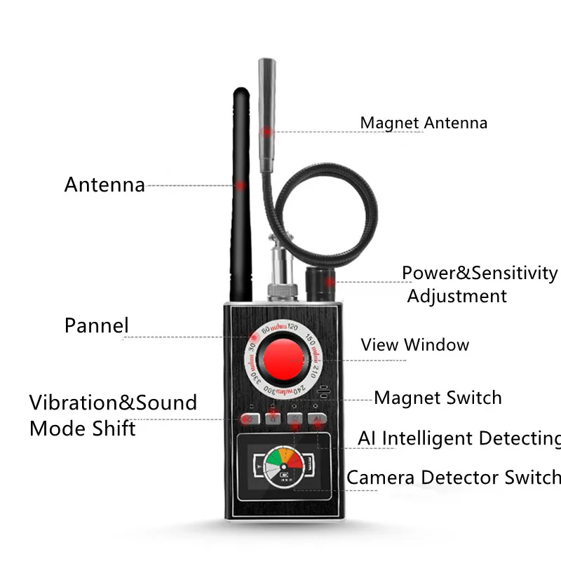 AI Intelligent Upgrade Wiretap Anti Spy Bug Detector Mini Hidden Camera GSM GPS Tracker Eavesdropping Finder