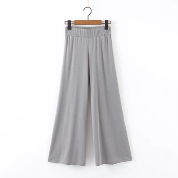 

Women High Elastic Waist Wide Leg Long Pant Gray Trousers