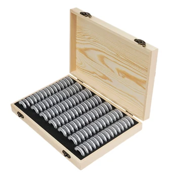 

Wooden Coins Display Storage Box Case+100 Grids Round Slab for Certified Coin Handcrafted with Premium Pine Wood Durable and Lon
