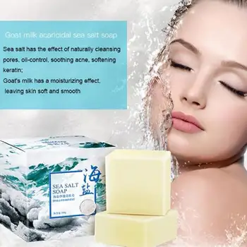 

100g Sea Salt Facial Cleansing Soap Oil Control Anti-Mite Anti-Acne Skin Care this handmade soap contains goat milk extract with