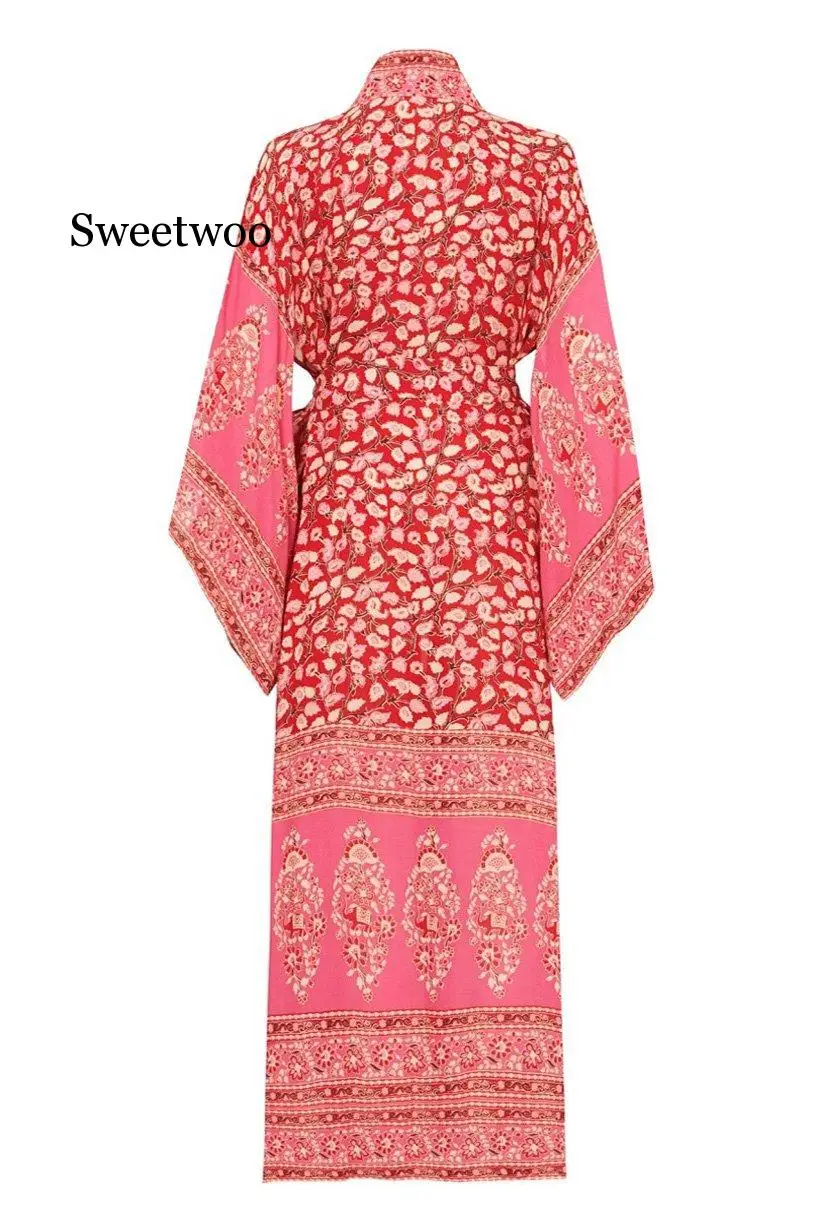Women Boho Beach Summer Holiday kimono Cardigan Loose Long Blouse Floral Travel vacation