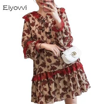 

Floral Print Elegant Dress Women 2020 Spring Long Sleeve Ladies A Line Short Frill Dresses Plus Size 4xl Vintage Bodycon Dress