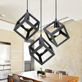 

E27 Bulb Cage Guard Ceiling Pendant Square Cover Shade Light Bar W/Cable