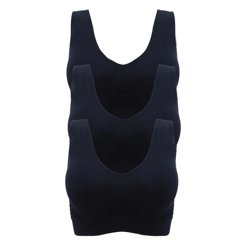3Pcs Black Хит, женские бюстгальтеры пуш-ап для фитнеса, жилет, нижнее белье, противоударное дышащее нижнее белье для фитнеса, спортивные топы для бега - Цвет: 3Pcs Black
