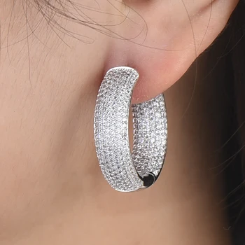 

Trendy Shiny Luxury Round Hoop Earrings for Women Bridal Wedding Engagement Girl Daily Party Show Jewelry High Quality new Hot