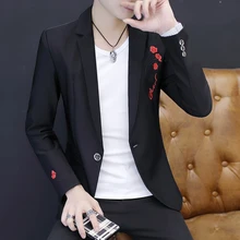 Мужской Блейзер азиатского размера, приталенный, модный,, мужской пиджак, розовый, черный, из жаккардовой ткани, Мужской Блейзер, пальто с цветами