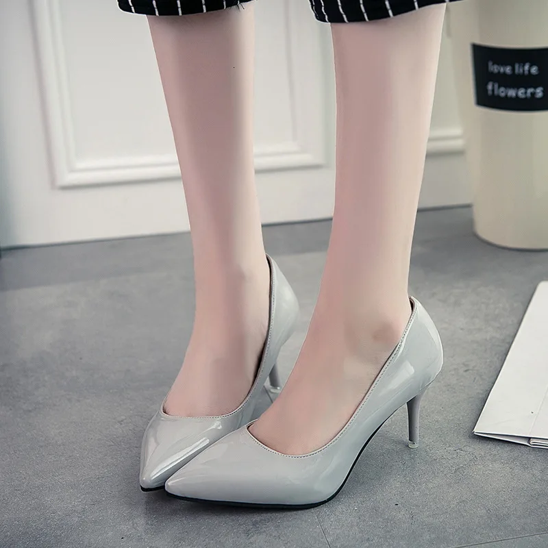 Gray 7 cm Черные туфли на высоком каблуке остроносые тонкие туфли маленькие женские размеры 43, 42 - Цвет: Gray 7 cm