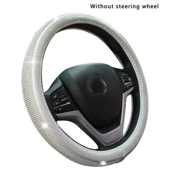 

Dropshipping Car Interior Rhinestone Diamond Car Steering Wheel Set With Drill Car Handle Set Cute Steering Wheel Cover
