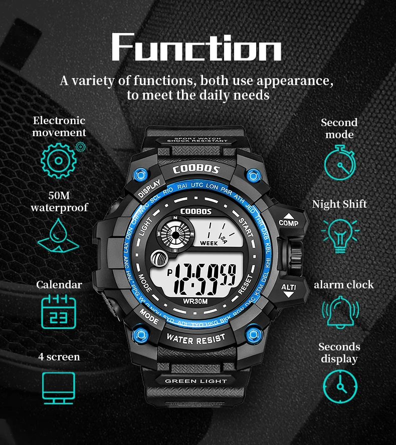 Waterproof Digital Watch Men Sport Multifunction Military Wrist Watches Fashion Led Luminous Electronic Clocks Male Reloj Hombr