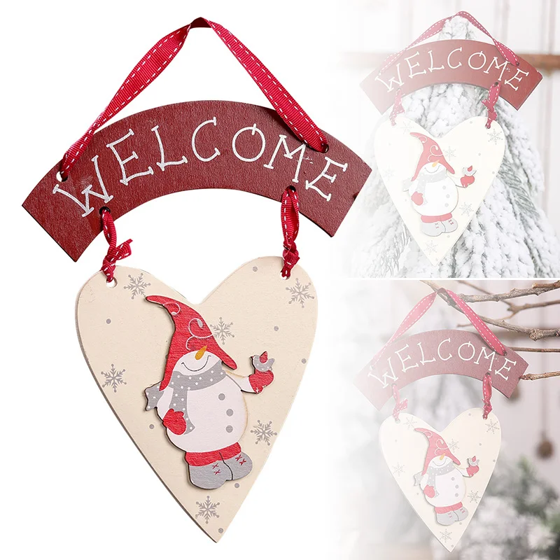 

wooden heart-shaped Lovely mini Snowman Welcomes Listing Pendant sign Creative Ornament Christmas Tree hanging xmas