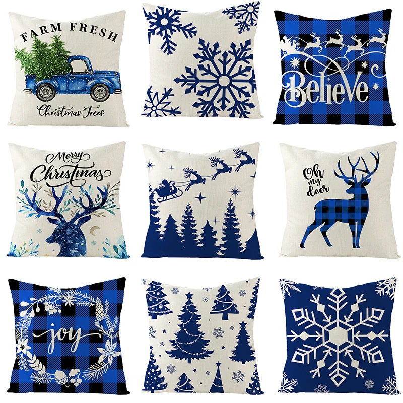 Tanio Niebieska seria bożonarodzeniowa poszewka na poduszkę płatek śniegu poduszka