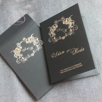 

Free Shipping HI1162 Personalized Hardcover Wedding Invitation Card in Black with Silver Foil Printing Factory Outlet