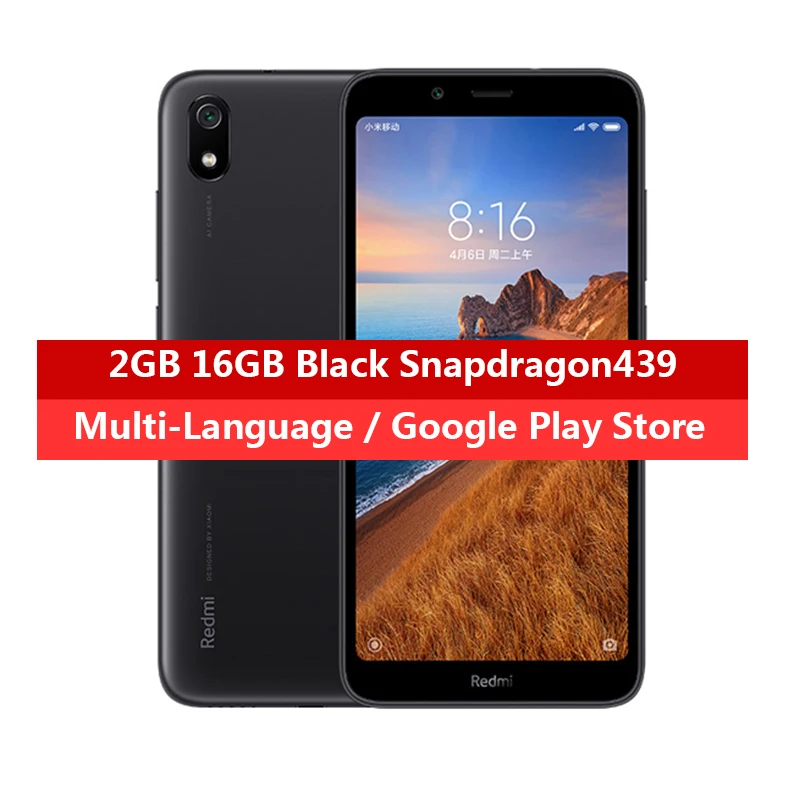 Black 2GB 16GB Смартфон Xiaomi Redmi 7A, 2 ГБ, 16 ГБ, 5,45 дюймов, восьмиядерный смартфон Snapdargon 439, 4000 мА/ч, большая батарея, глобальная версия, мобильный телефон 4G - Цвет: Black 2GB 16GB