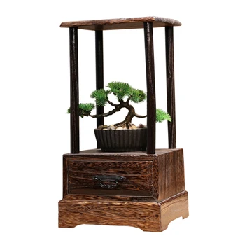

Solid wood Japanese pot stand Tea ceremony decoration Burning tong wood storage box Creative dark grid porch flower stand
