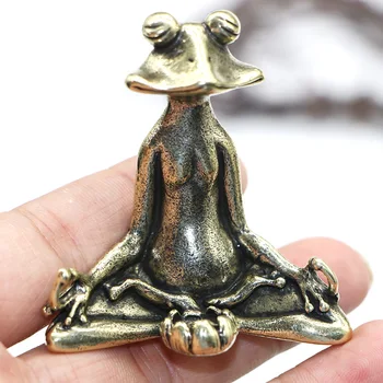 Retro Brass Meditate Zen Buddhism Frog Statue Small Ornament Copper Animal Sculpture Incense Burner Home Desk Decoration Tea Pet 1