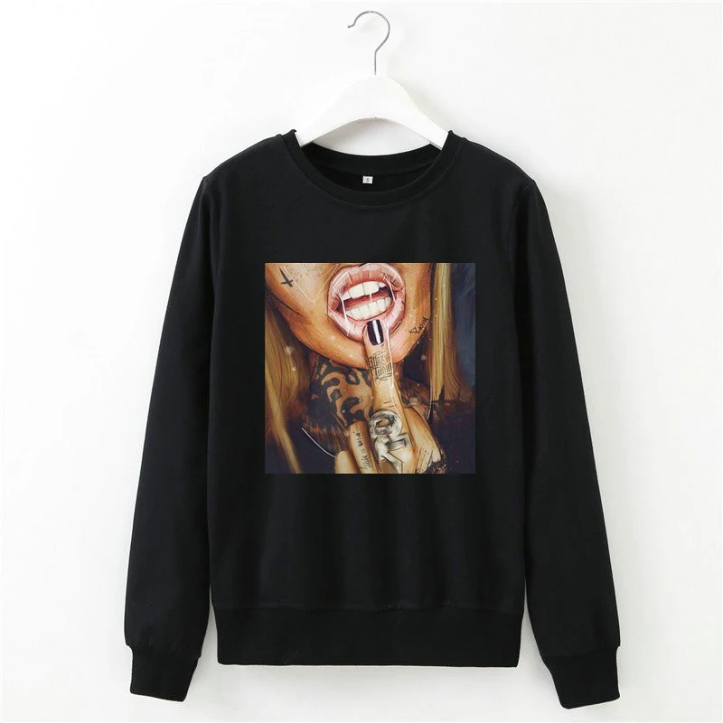 RAISEVERN 2020 Women Sweatshirts Sexy Red Big Lips Printed Off Shoulder Long-Sleeved Edge Pullovers Hoodies Sudaderas Mujer