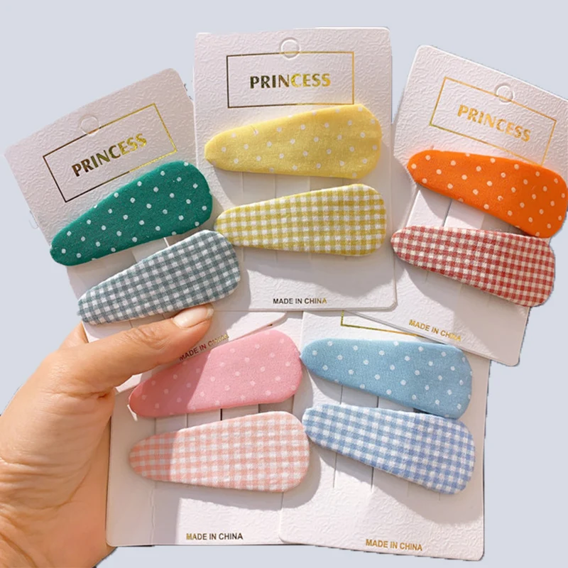 2 шт. детские шпильки для волос принт в горошек клетчатая ткань BB заколки