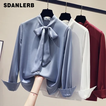 

Bow Lace-up Temperament Chiffon Shirt Female Shirt Korean-Style Women Sweet Super Fairy Top Ins Blouse Woman Ropa Mujer