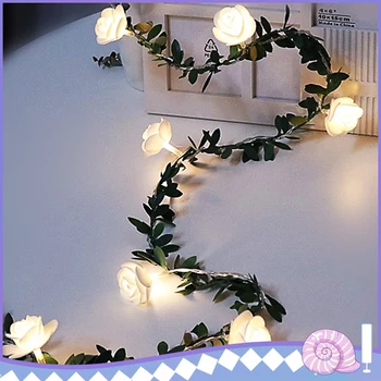 

2M 20LED Warm White LED Lights Strings Artificial Flowers Copper Wire String Lamp Lights String Simulation Green Leaf Tree