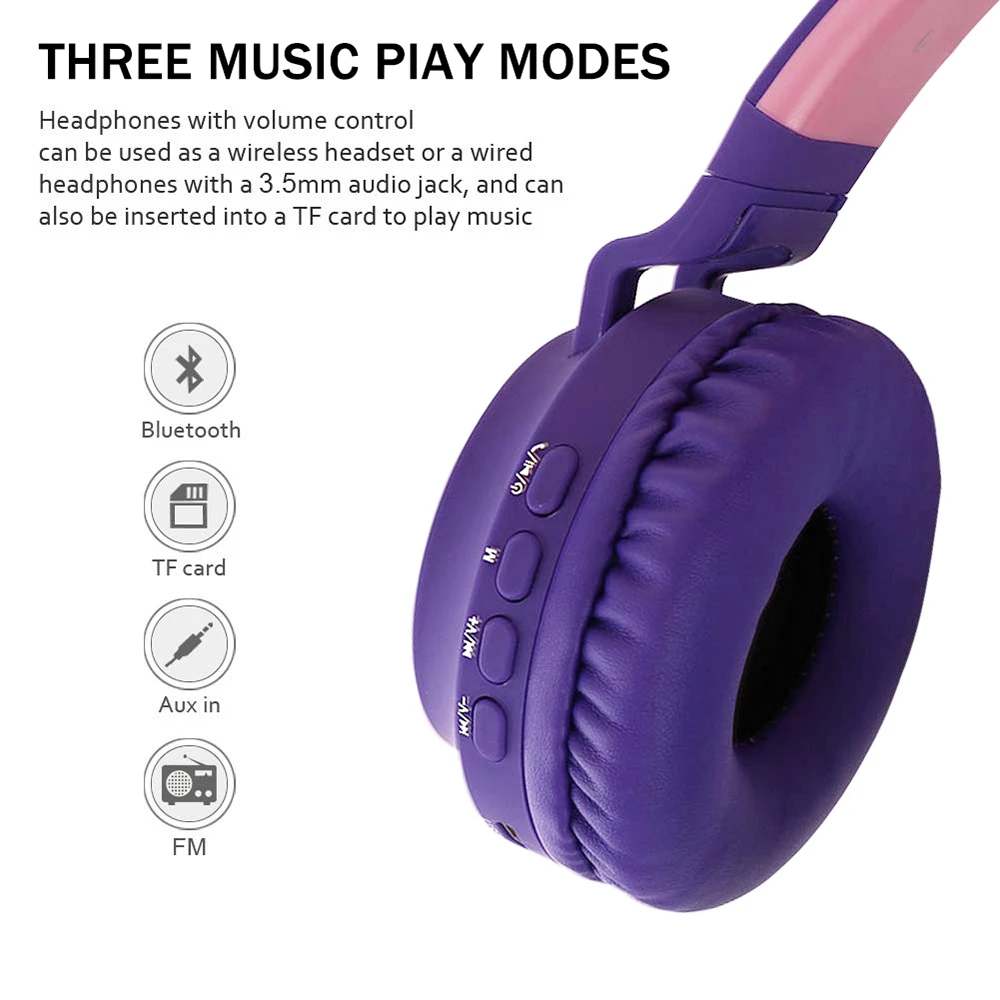 LED Bluetooth Wireless Cat Earbuds Folded Earphone With Microphone Cosplay Gaming Headset For Mobile Phone PC Laptop Kid