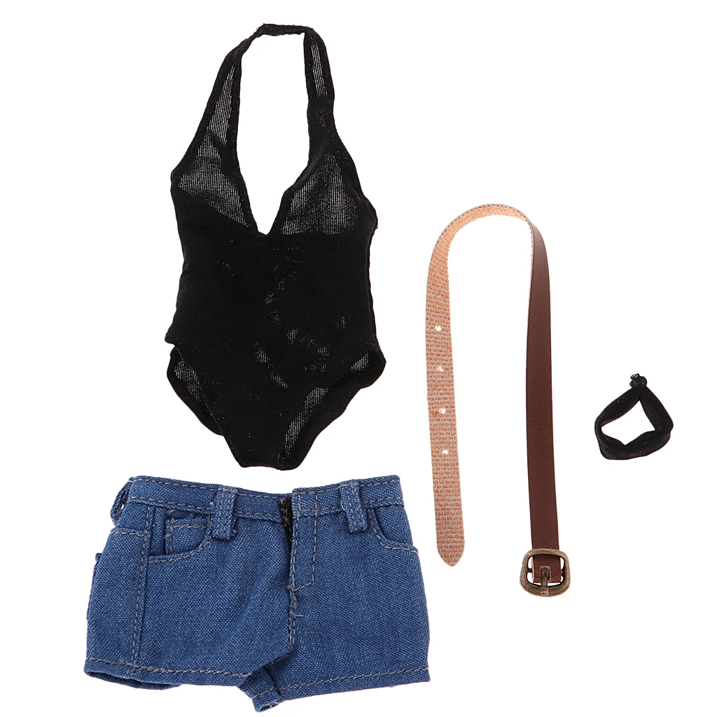 1/6 Scale Womens Bodysuit + Hot Jeans + Belt + Choker Set for 12 inch   HT,  PH, JIAOU, CY Girls Female Body
