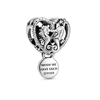 

2020 New Summer 925 sterling silver Openwork Seahorses Heart Charms fit Silver beads bracelets DIY accessories for women jewelry