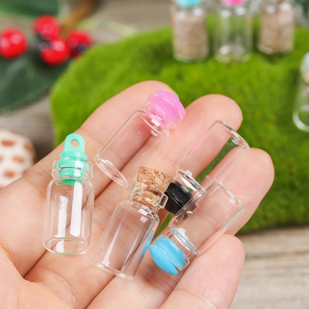 Glass Bottles Mini Glass Bottles Mini Perfume Bottles 10PCS 12x24mm Mini Message Vials Cork Stopper Rainbow Wishing Bottle Small Drift Bottle Glass Jars Decoration DIY Containers