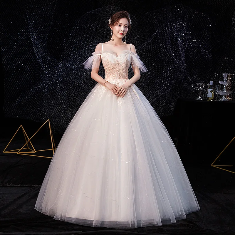Новинка, Vestido De Noiva, сексуальное платье на тонких бретельках, с кружевной аппликацией, простое свадебное платье размера плюс, тонкое, на шнуровке, платье невесты L