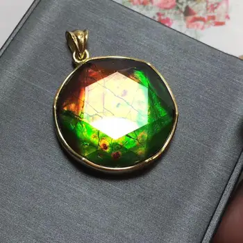 

B5211 Fine Jewelry Canada Origin 925 Sterling Silver Nature Ammonite 25mm Gems Ammolite Gemstones Unisex Pendants Necklaces