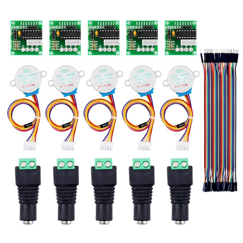 

Hugwit 5 Sets 28BYJ-48 ULN2003 5V Stepper Motor+Driver Board+DC Power Connector + 40Pin Male to Female Breadboard Jumper Wires