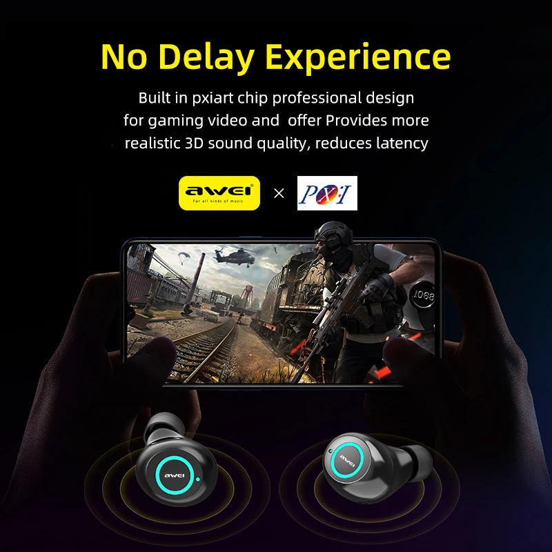 AWEI T19 TWS 5 0 2500 мАч светодиодный дисплей супер бас стерео наушники с