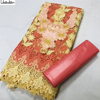 

Beautiful Peach 3PCS French Net Tulle Lace With Perfume bazin set Tulle cord Lace Net Embroidered 2.5+2.5yards/pcs B210-30