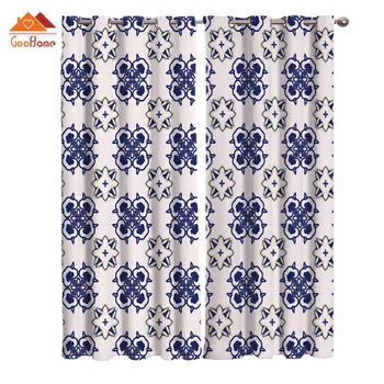 

Blue Texture Pattern Window Curtains Living Room Outdoor Fabric Drapes Curtain Home Decor