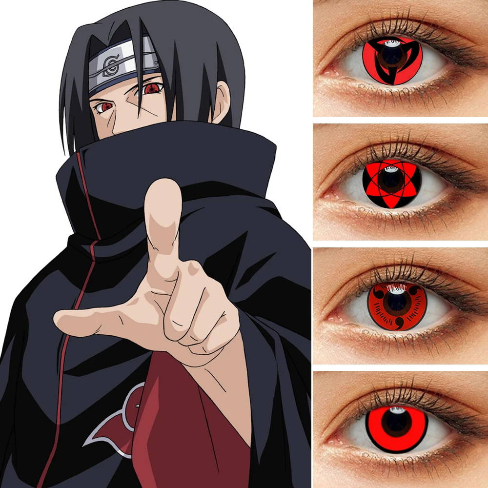 Buen trato Lentillas de colores Sharingan para Cosplay, lentillas de colores para Halloween, lentillas de Color blanco con rojo, 1 par GR6JeAJxb9V