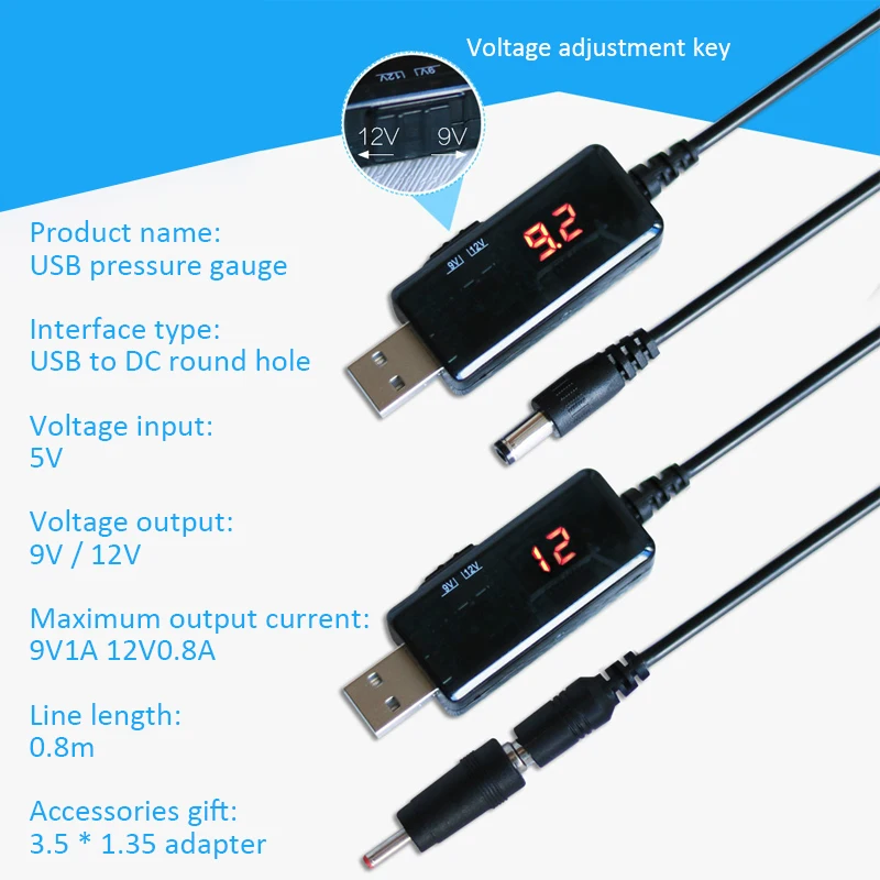 

USB Boost Converter USB Step Up Wire DC 5V to 9V 12V USB Step-up Converter Cable Free 3.5x1.35mm Connecter For Charger/Power Con
