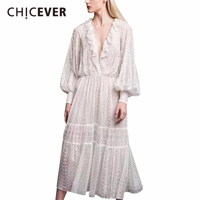 Женское платье с оборками CHICEVER винтажное лоскутное v образным вырезом длинными