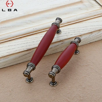 Retro Red Zinc Alloy Kitchen Handles Door Cupboard Cabinet Knobs European Wardrobe Decorative Furniture Handle Drawer Pull