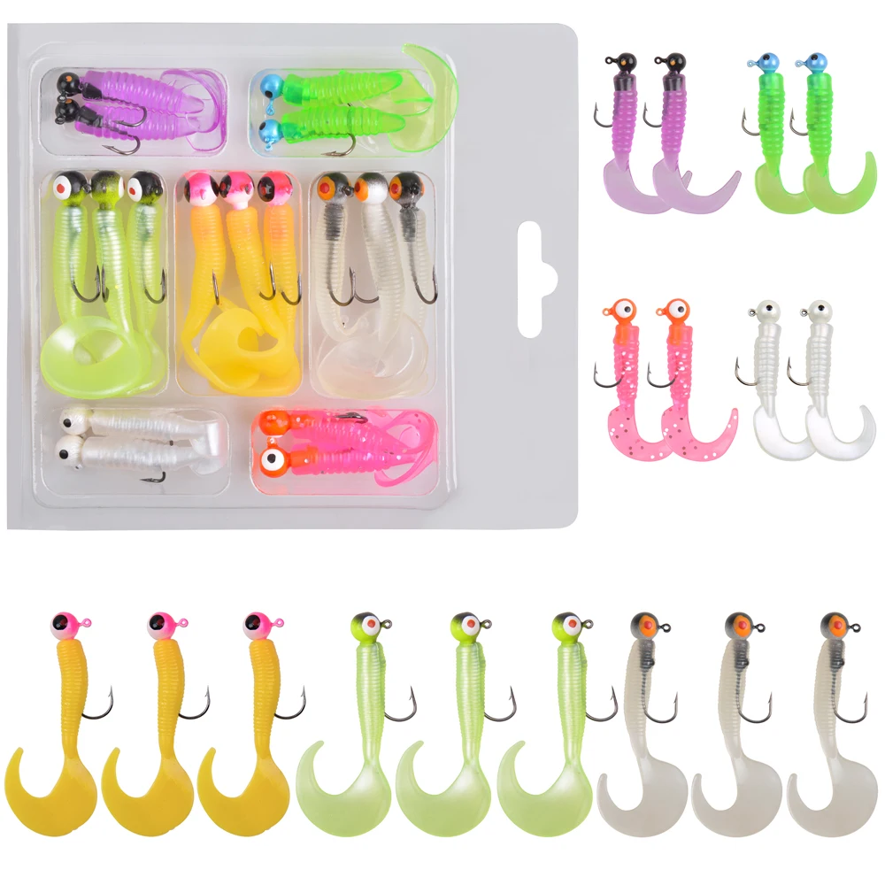17Pcs Fishing Lures Baits Tackle Including Soft Plastic Worms Bait Jigs  Head Hooks For Pike Bass Trout Crankbait Accessories