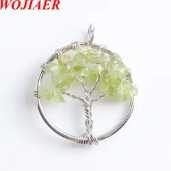 WOJIAER дерево жизни кулон и ожерелья натуральный, оливкового Цета с зелёными камнями браслет из каменной крошки 7 Чакра провода обернутые