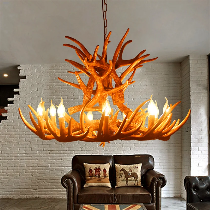 

Nordic Candle Antler LED Chandelier Lighting American Retro Resin LOFT luminaria Pendant Lamps Home Decoration Kitchen Fixtures
