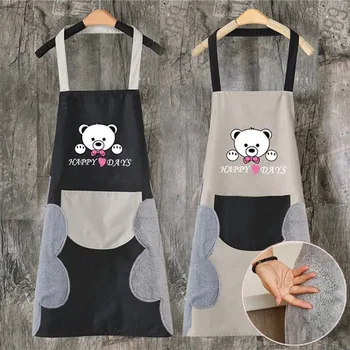 

Wiping Hand Apron Waterproof Stained Home Kitchen Cooking Waist Korean Creative Bear Hanging Neck Wipe Towel Apron
