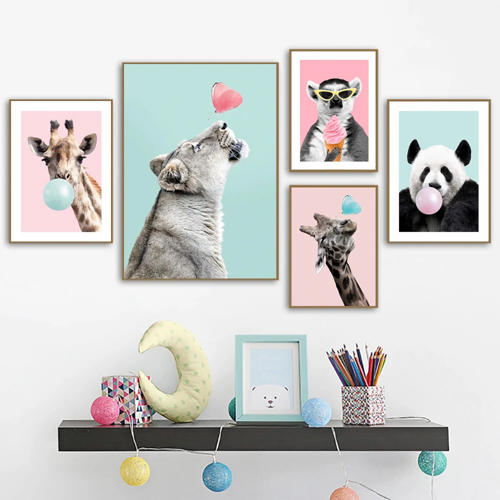 Baby-Nursery-Wall-Art-Cute-Cartoon-Animal-Pictures-Bubblegum-Giraffe-Panda-Posters-Zeabra-Canvas-Painting-For (1)