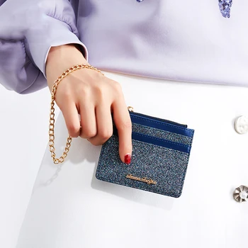 

New Fashion Wallet Women Chain Wrist Zipper Coin Purse Card Pack Brand Luxurious Sequin Mini Wallet Bags Female