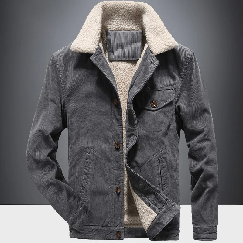 Новое поступление, модная мужская Вельветовая куртка, пальто с длинными рукавами и отложным воротником, теплая флисовая Повседневная Блузка, зимняя верхняя одежда, пальто