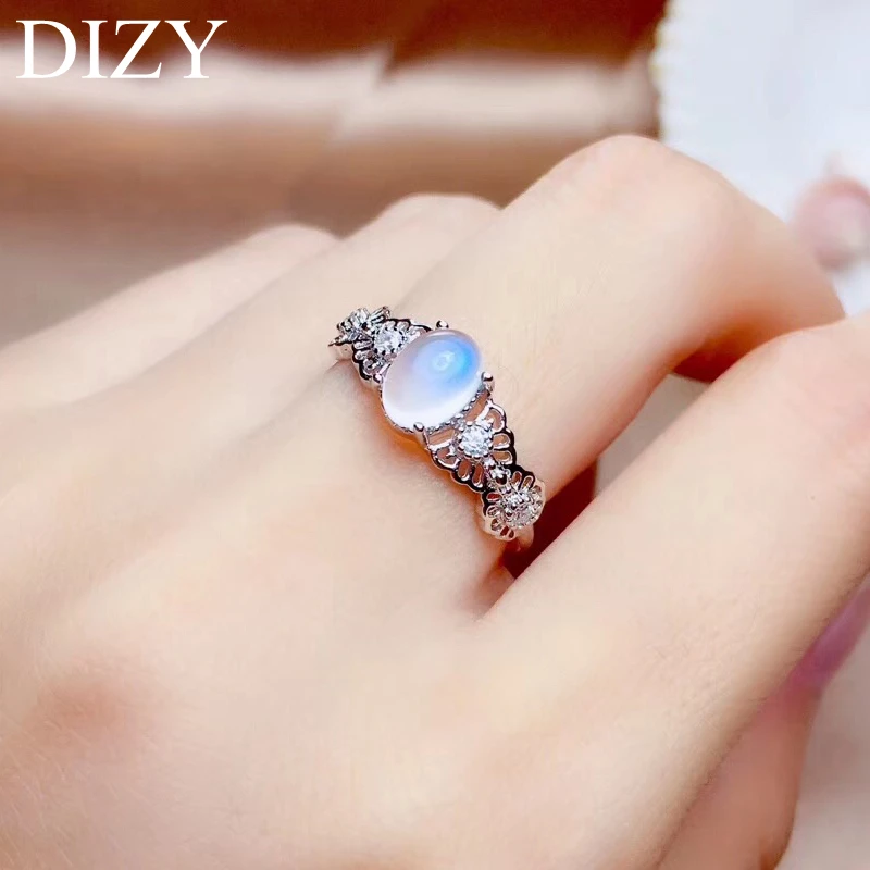 DIZY из натуральной 925 пробы, серебряное кольцо с драгоценным камнем для женщин, натуральный Овальный голубой лунный камень, хорошее свадебное ювелирное изделие для помолвки