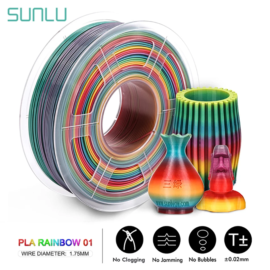 Kopen Sunlu Regenboog Pla Gloeidraad 1.75 Mm 1Kg Kleurrijke Pla Filament Dimensie Nauwkeurigheid + 0.02 Mm Nieuwe Collectie 3D Printer Materiaal