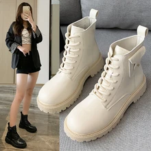 

New Pocket Motorcycle Boots Women White Black Increased Martin Boots Lace-up Comfort Ankle Boots Women's Platform Designer Shoes