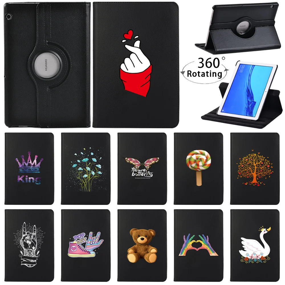 

For Huawei MediaPad T3 10 9.6"/T5 10 10.1" Tablet Case 360 Degree Rotating Stand Leather Shockproof Protective Shell + Stylus