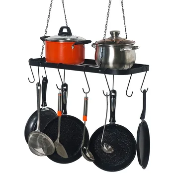 

Pot Rack Ceiling Mount Cookware Rack Hanging Hanger Organizer with Hooks, Black